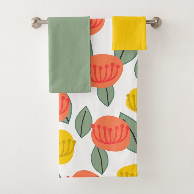 Ensemble de serviettes de bain Coral et Gold Flowe (En situation)