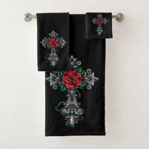 Ensemble de serviettes de bain Crucifix et Rose