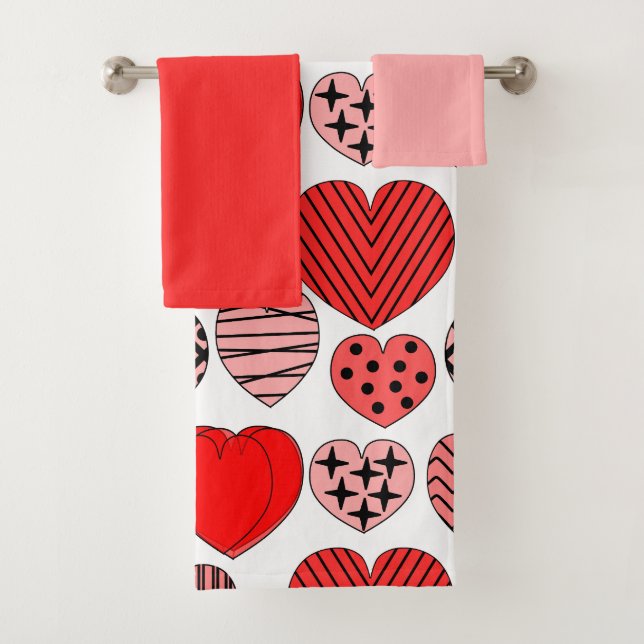 Ensemble de serviettes de bain de coeur répétitif (En situation)