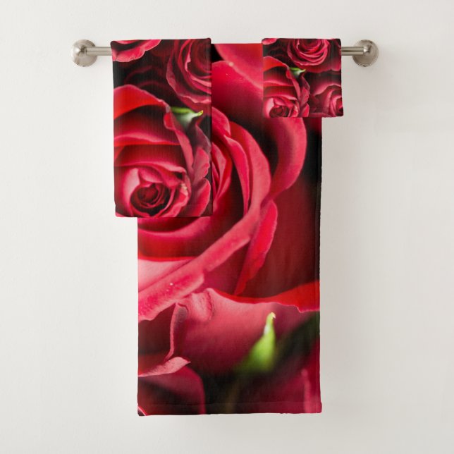 Ensemble de serviettes de bain de luxe Roses Rouge (En situation)