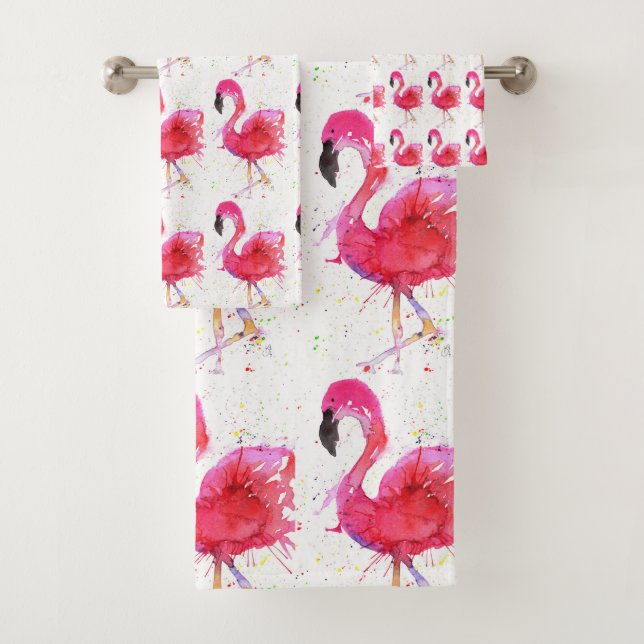Ensemble de serviettes de bain en Flamant rose ros (En situation)