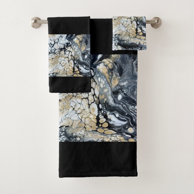 Ensemble de serviettes de bain en noir noir et bla (En situation)