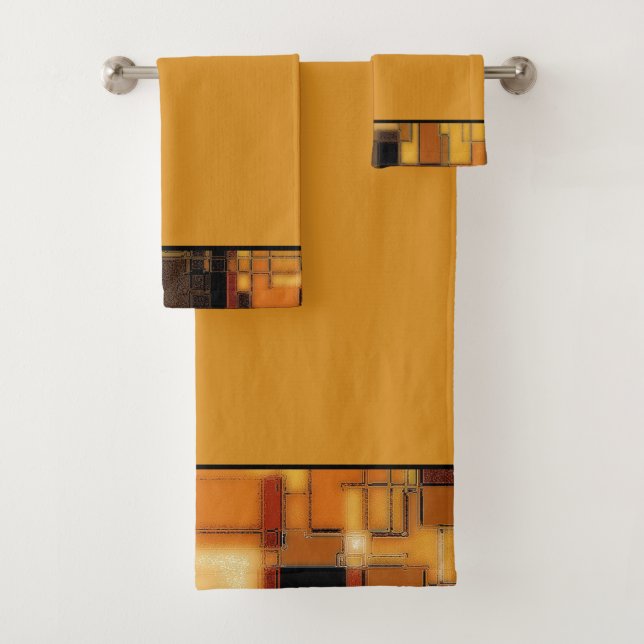 Ensemble de serviettes de bain géométriques automn (En situation)