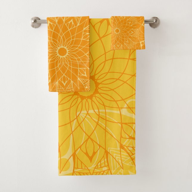 Ensemble De Serviettes De Bain Mandala Orange Mono (En situation)
