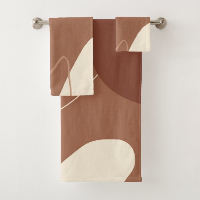 ensemble de serviettes de bain marron et blanc tan (En situation)