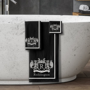 Ensemble de serviettes de bain noir à armoiries de
