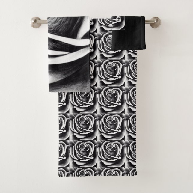 Ensemble de serviettes de bain noir et blanc (En situation)