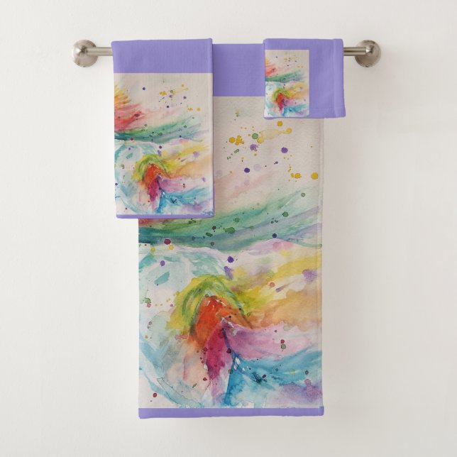Ensemble de serviettes de bain Peinture aquarelle  (En situation)