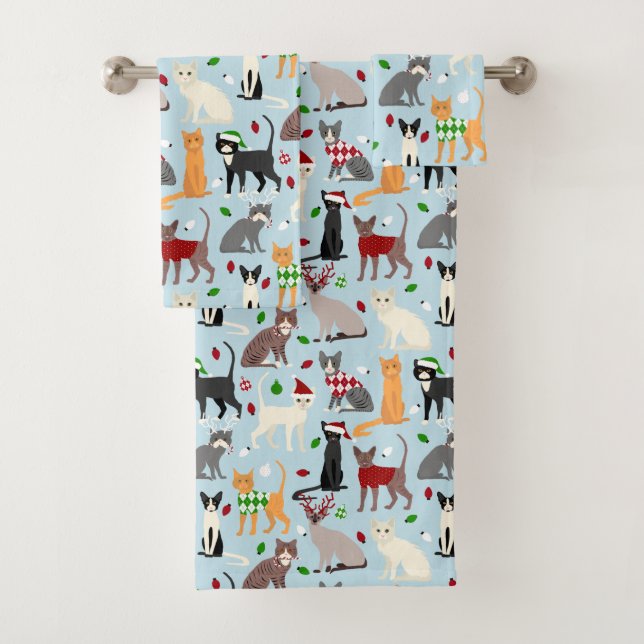 Ensemble de serviettes de bain pour chats de Noël (En situation)