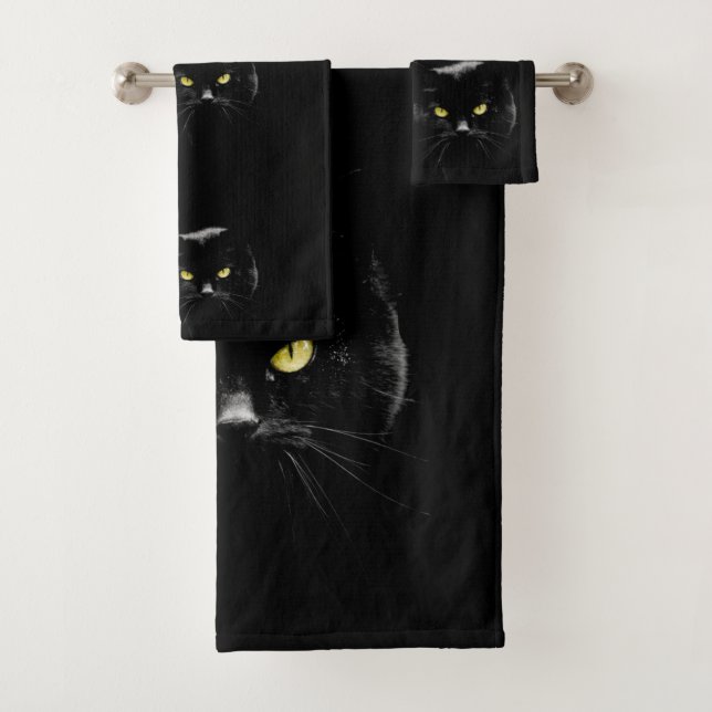Ensemble de serviettes de bain pour chats noirs (En situation)