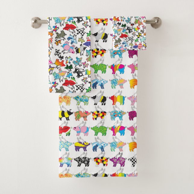 Ensemble de serviettes de bain pour cochons volant (En situation)