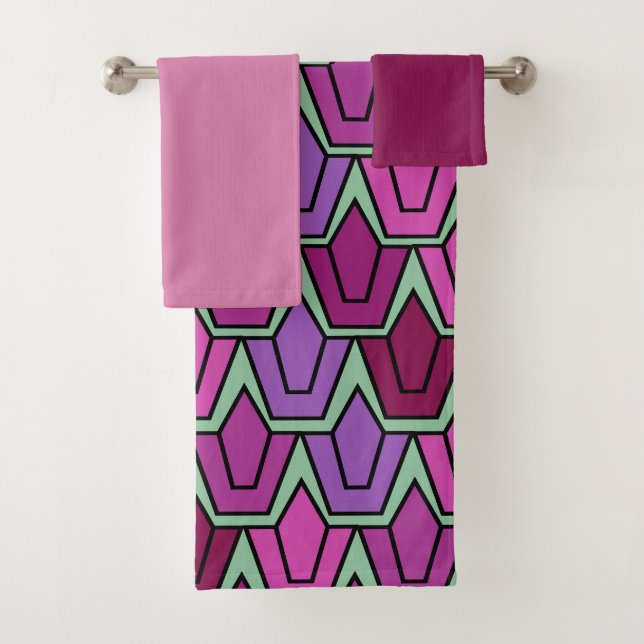 Ensemble de serviettes de bain pourpre Tulip Field (En situation)