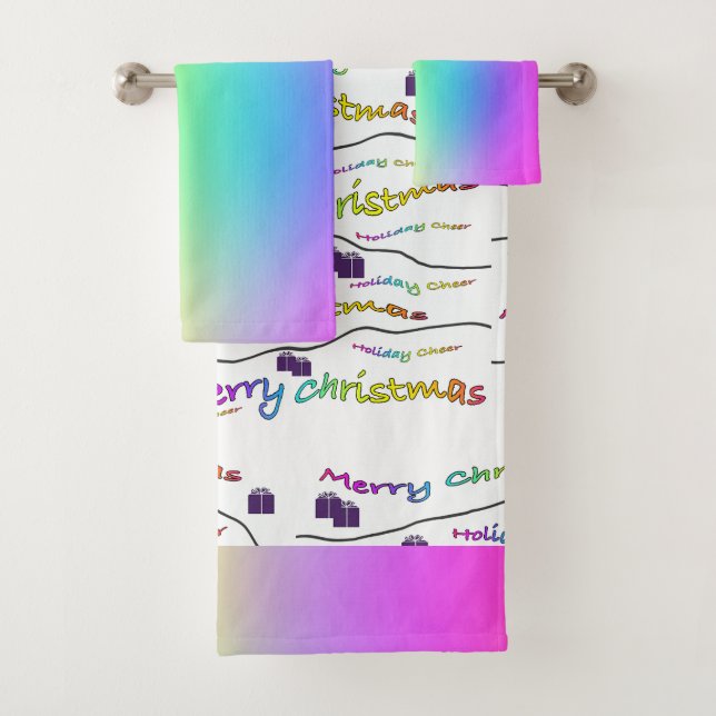 Ensemble de serviettes de bain Rainbow Joyeux Noël (En situation)