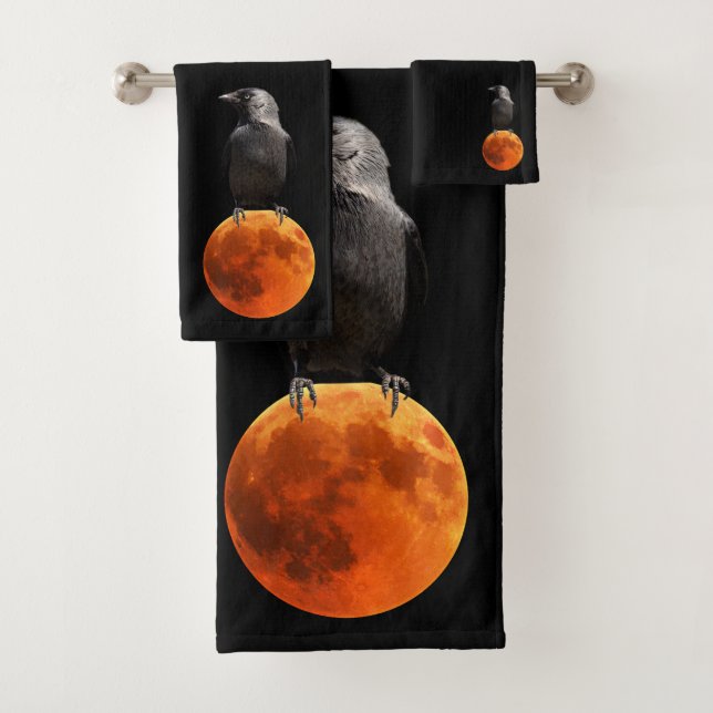 Ensemble de serviettes de bain sang rouge lune et  (En situation)