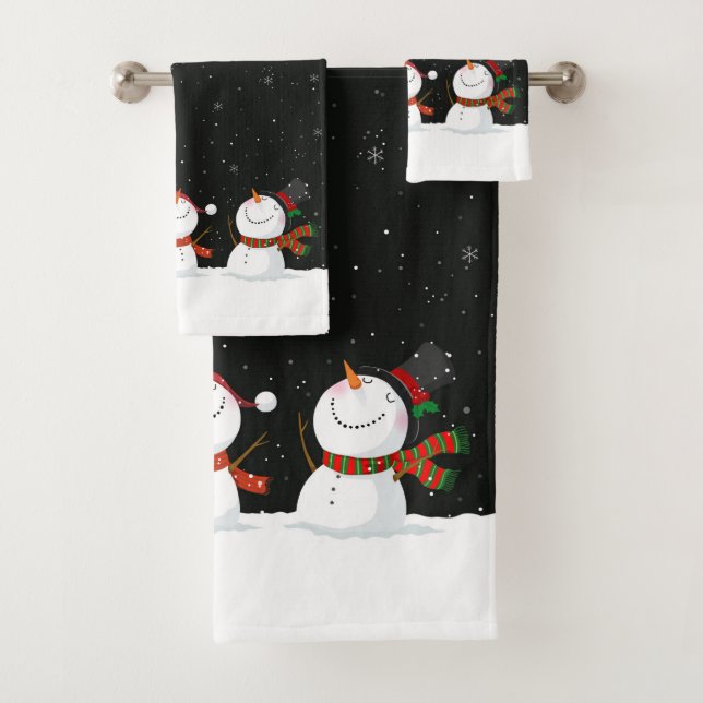 Ensemble de serviettes de bain Snowman de Noël (En situation)