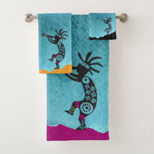 Ensemble de serviettes de bain Turquoise Kokopelli