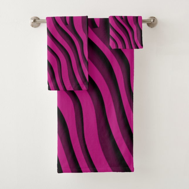 Ensemble de serviettes de bain Zebra 3D rose doux  (En situation)
