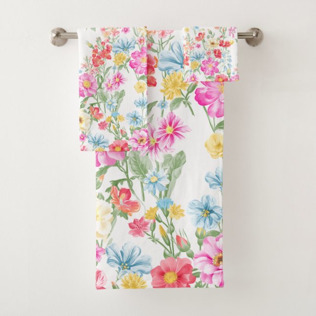 Ensemble de serviettes de bains à fleurs de printe (En situation)