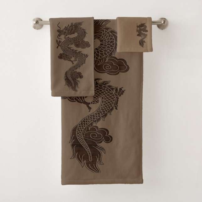 Ensemble de serviettes de bains Dragon Brown (En situation)