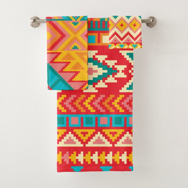 Ensemble de serviettes de bains Motifs Aztec Mexic (En situation)