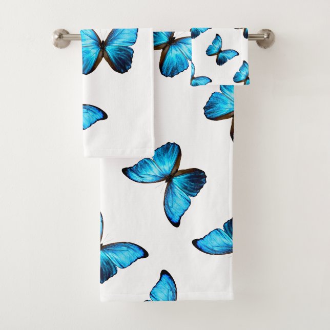 Ensemble de serviettes de bains - Papillon bleu Mo (En situation)