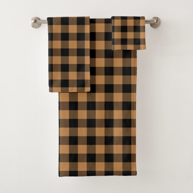 Ensemble de serviettes de motif à chèque noir brun (En situation)