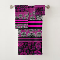 Ensemble de serviettes de salle de bain crânes ros