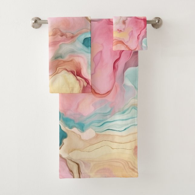 ENSEMBLE DE SERVIETTES DE SALLE DE BAINS EN MARBRE (En situation)
