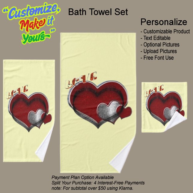 Ensemble de serviettes de toilette jaune magique H (Heart Magic Bathroom Towel Set Featuring a Yellow Background.)