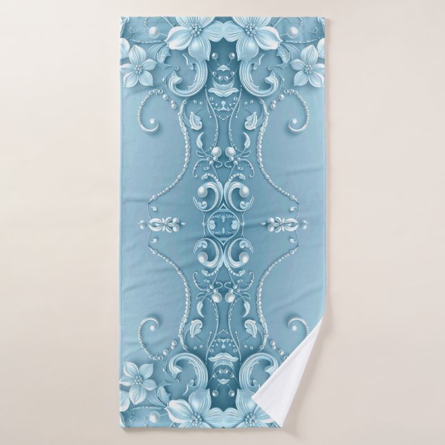 Ensemble de serviettes décoratives florales bleues (Serviette de bain)