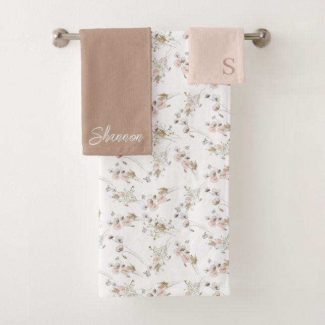 Ensemble de serviettes en aquarelle Floral Monogra (En situation)