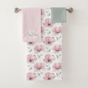Ensemble de serviettes en aquarelle Floral Monogra