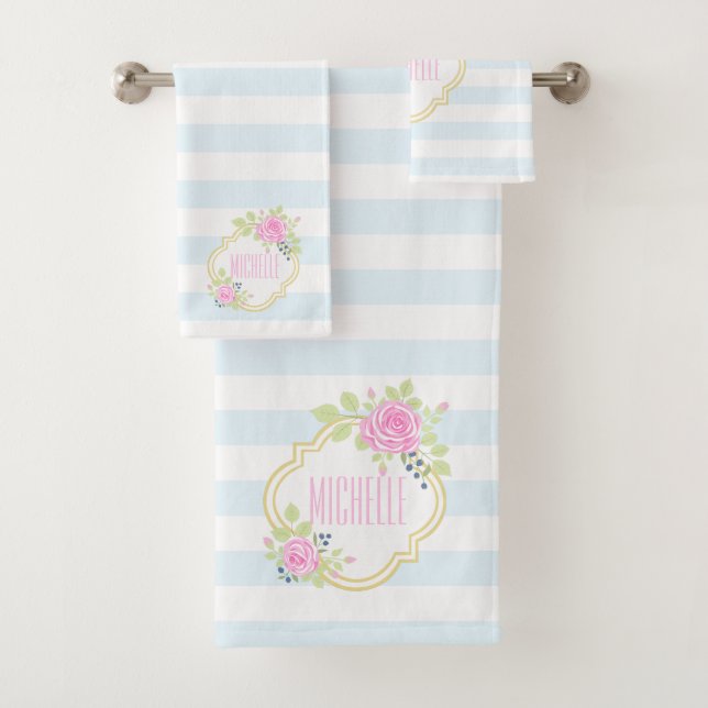Ensemble de serviettes en bleuet de roses roses mo (En situation)