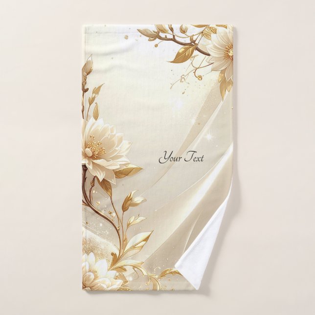 Ensemble de serviettes Fleurs Blanches et Dorées (Serviette à main)
