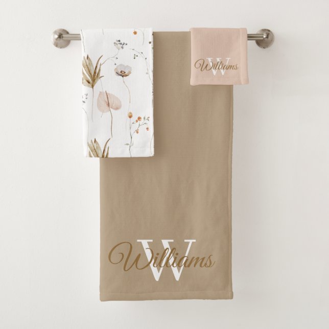 Ensemble de serviettes Floral Aquarelle Monogrammé (En situation)