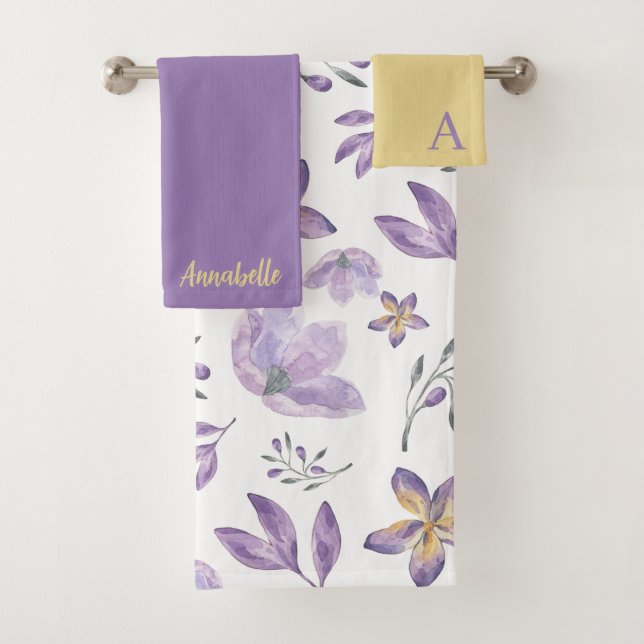 Ensemble de serviettes Floral Aquarelle Monogrammé (En situation)
