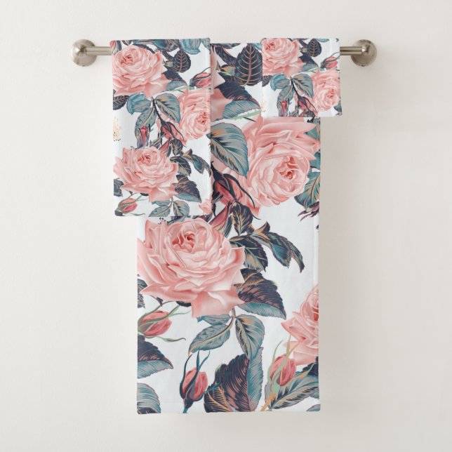  Ensemble de serviettes Floral Rose de corail (En situation)