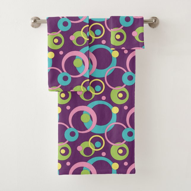 Ensemble de serviettes Funky Purple Circles (En situation)