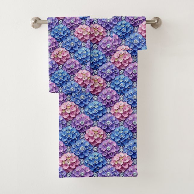 Ensemble de serviettes Hydrangeas et Diamants Chic (En situation)