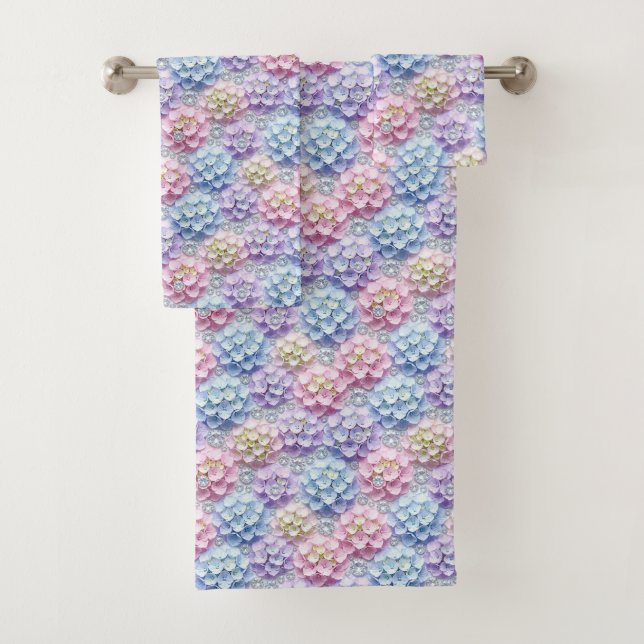 Ensemble de serviettes hydrangeas pastel et diaman (En situation)