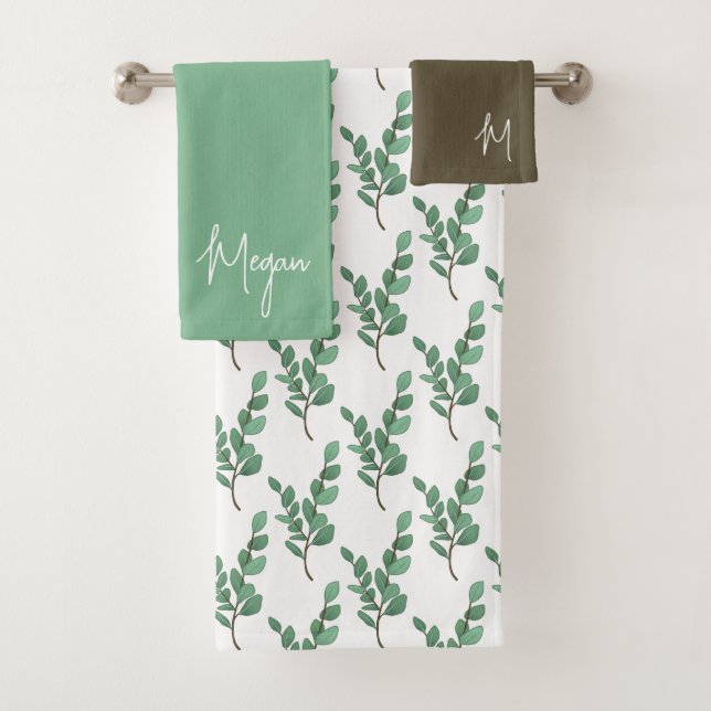 Ensemble de serviettes monogrammes Eucalyptus (En situation)