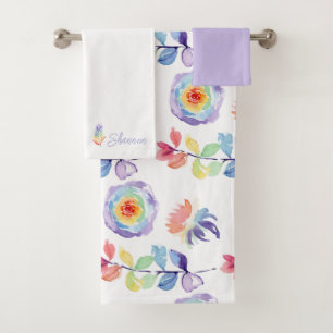Ensemble de serviettes monogrammes florales aquare