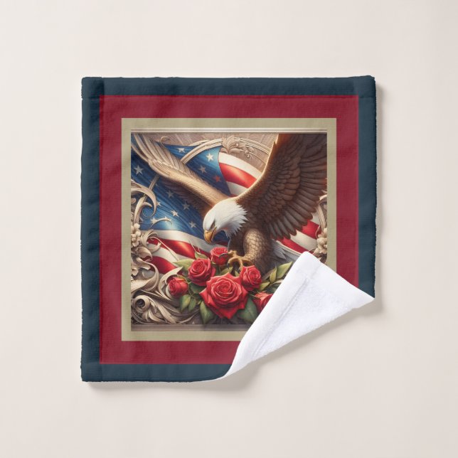 Ensemble de serviettes patriotiques aigle drapeau  (Gant de toilette)