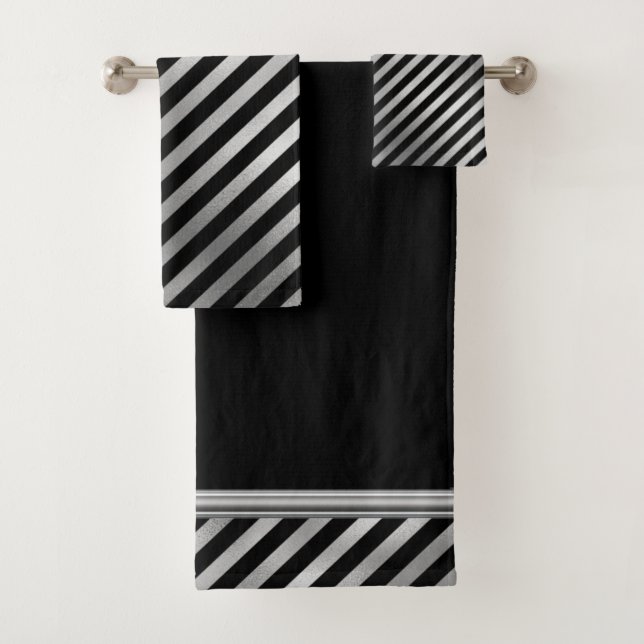 Ensemble de serviettes Silver and Black Stripes (En situation)