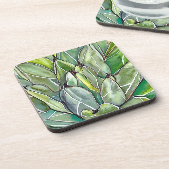 Ensemble de six Dessous de verre d'aquarelle Agave (Côté gauche)