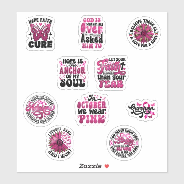 Ensemble de stickers contre le cancer du sein (Feuille)