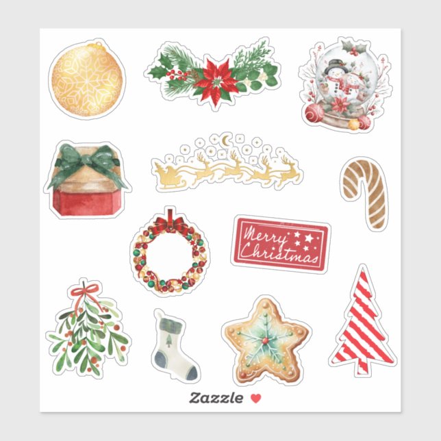 Ensemble de stickers festifs de Noël mignons (Feuille)