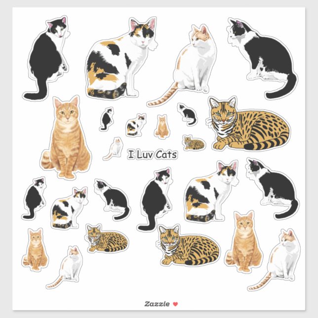 Ensemble de stickers Lg de chats mignons assortis (Feuille)