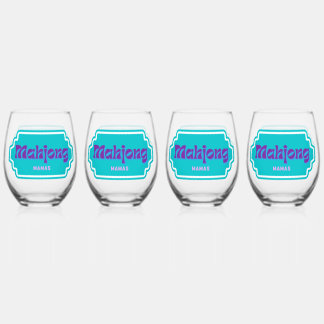 ensemble de verres à vin sans pied Mahjong Mamas