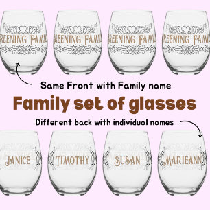 Ensemble familial de verres à vin avec nom Fête de